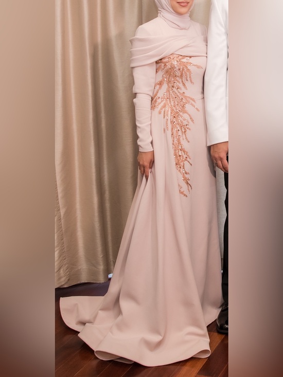 Elegant Blush Pink Sequin Embellished Gown